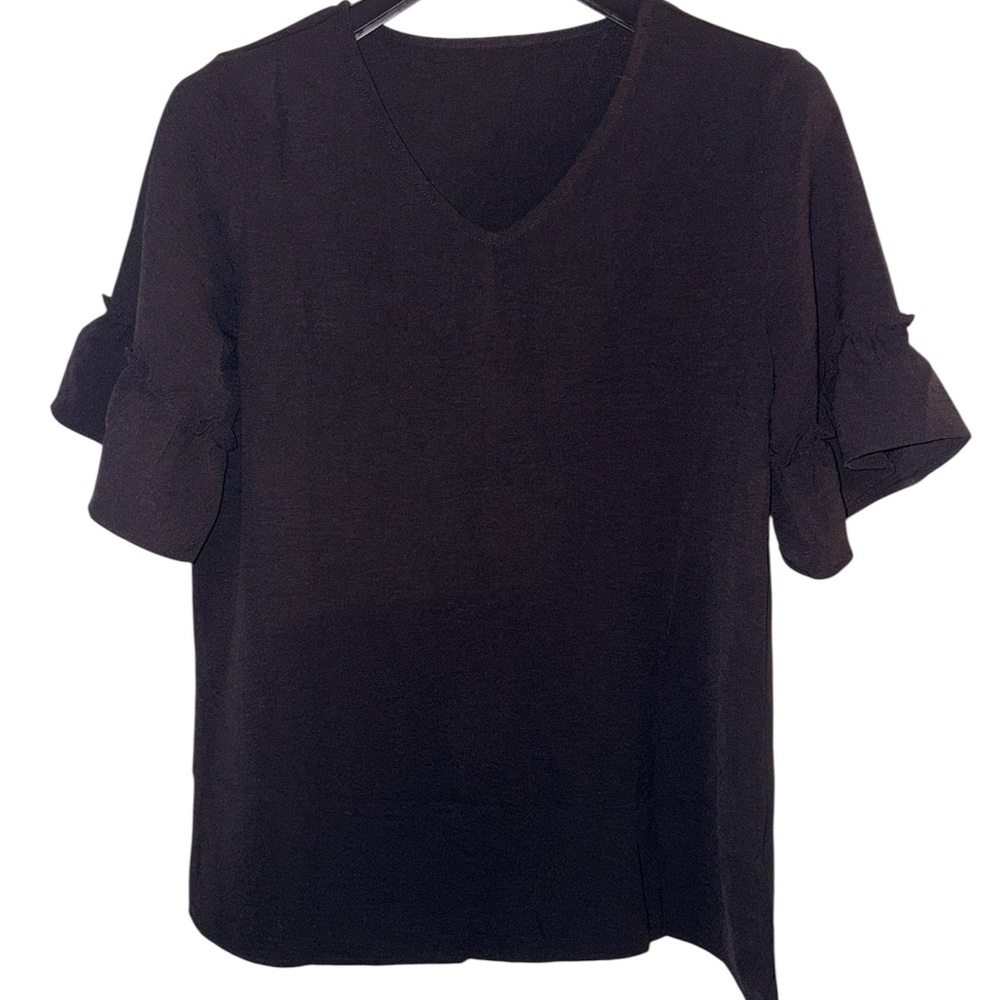 NWOT black ruffle sleeve blouse size S